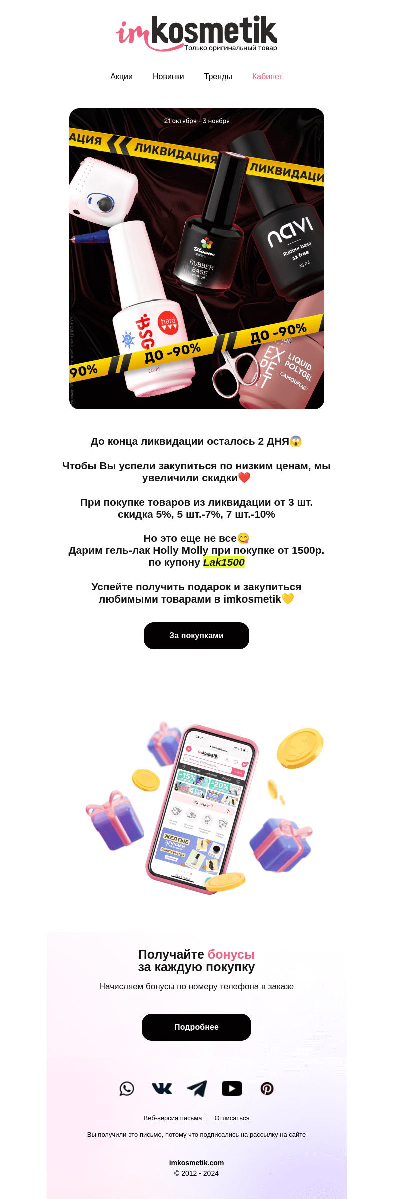 Письмо компании «imkosmetik» на тему «2 дня до конца ликвидации❗️»