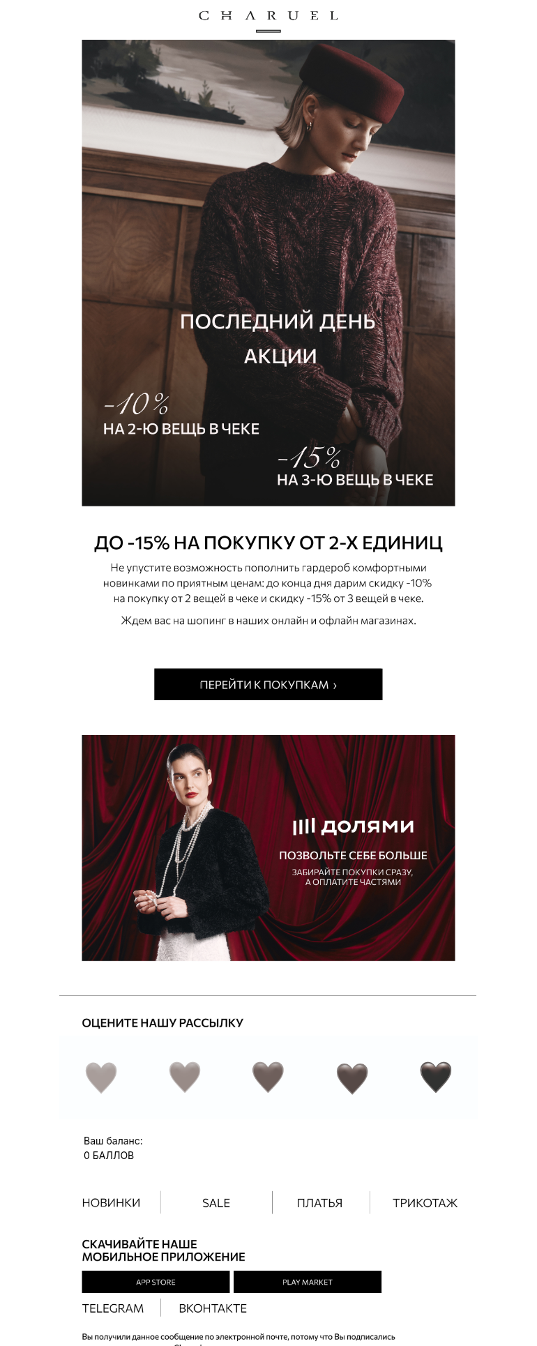 Письмо компании «CHARUEL» на тему «Последний день акции»