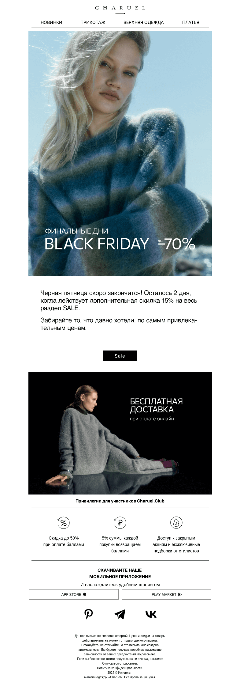 Письмо компании «CHARUEL» на тему «Финальные дни Black Friday»