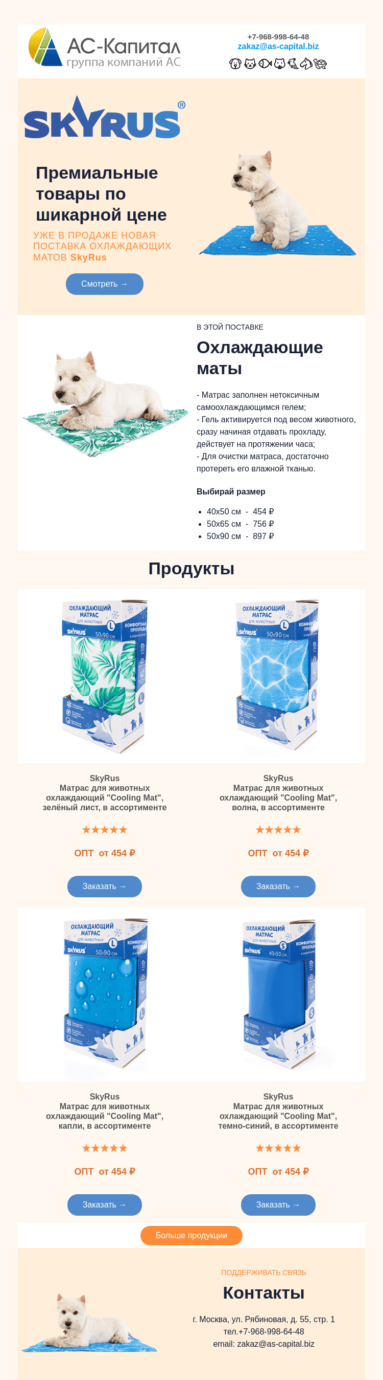 Письмо компании «АС КАПИТАЛ» на тему «АС-Капитал: Поставка охлаждающих матов  SkyRus»