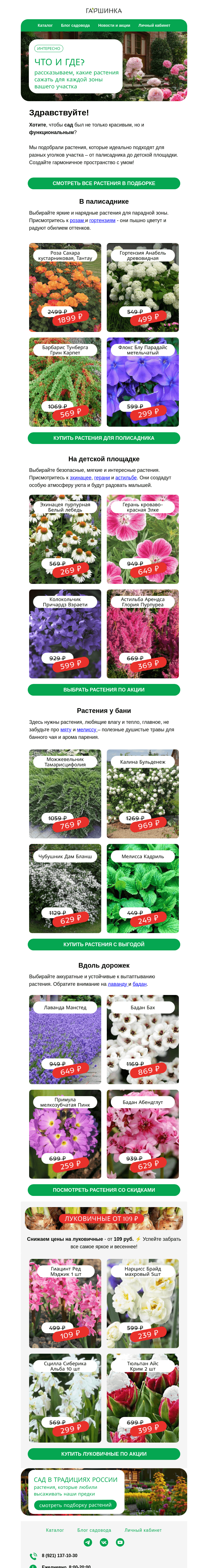 Письмо компании «Гаршинка.ру» на тему «Что и где? 🧐 Рассказываем, что сажать в каждой зоне вашего участка 🌲🌿🌺»