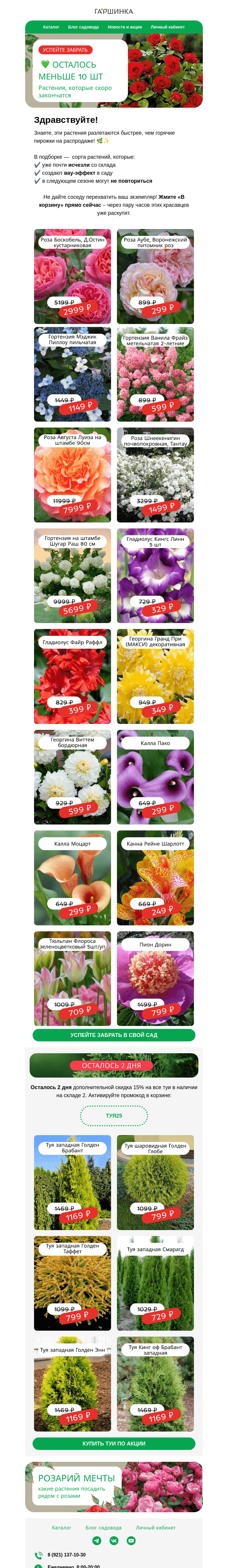 Письмо компании «Гаршинка.ру» на тему «Они скоро ЗАКОНЧАТСЯ 🌳🌺🌸 Не дайте соседу перехватить ваши растения!»