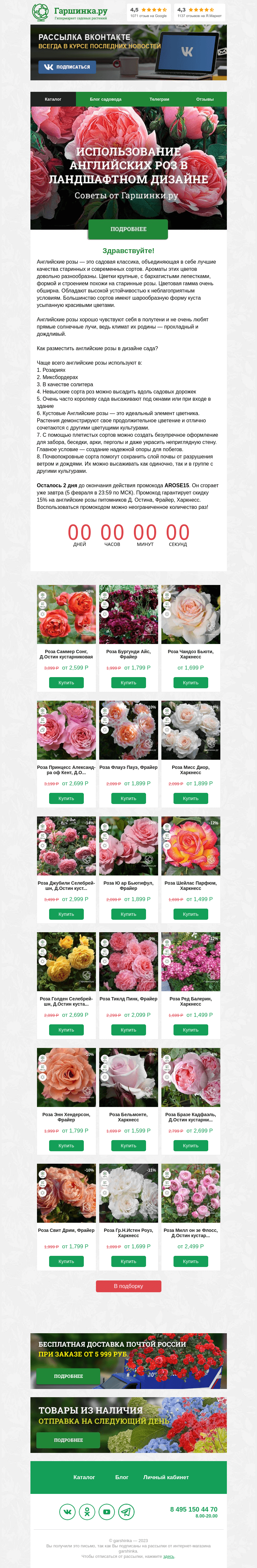 Письмо компании «Гаршинка.ру» на тему «🌹🌹🌹 Использование английских роз в ландшафтном дизайне»