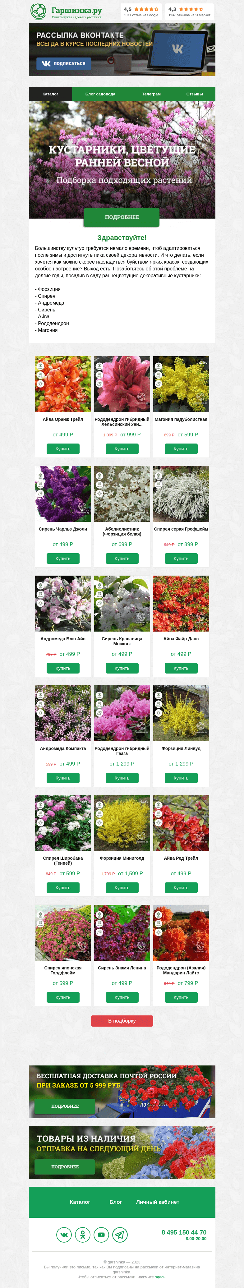 Письмо компании «Гаршинка.ру» на тему «🌸 Кустарники, цветущие ранней весной»