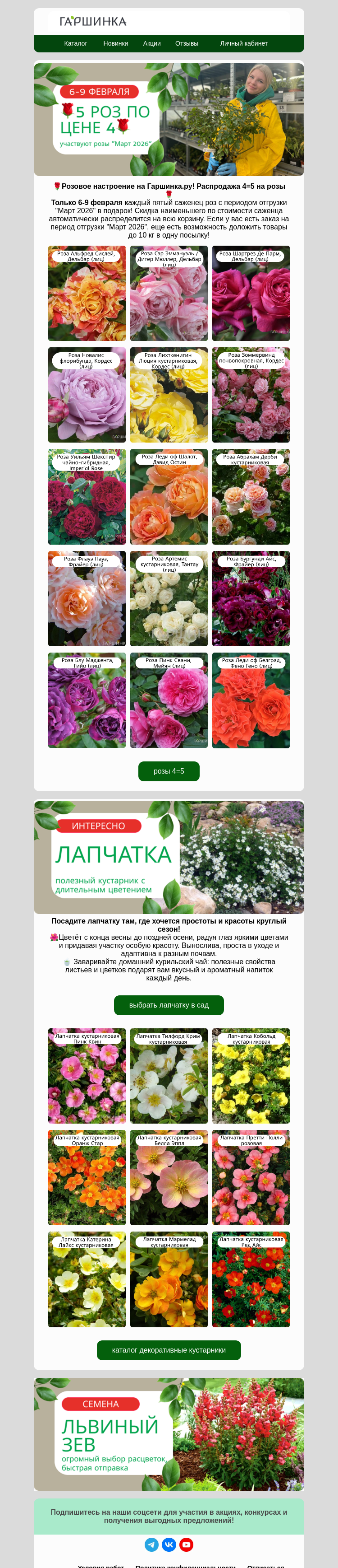 Письмо компании «Гаршинка.ру» на тему «🌹Распродажа 4=5! Розовое настроение!🌹»