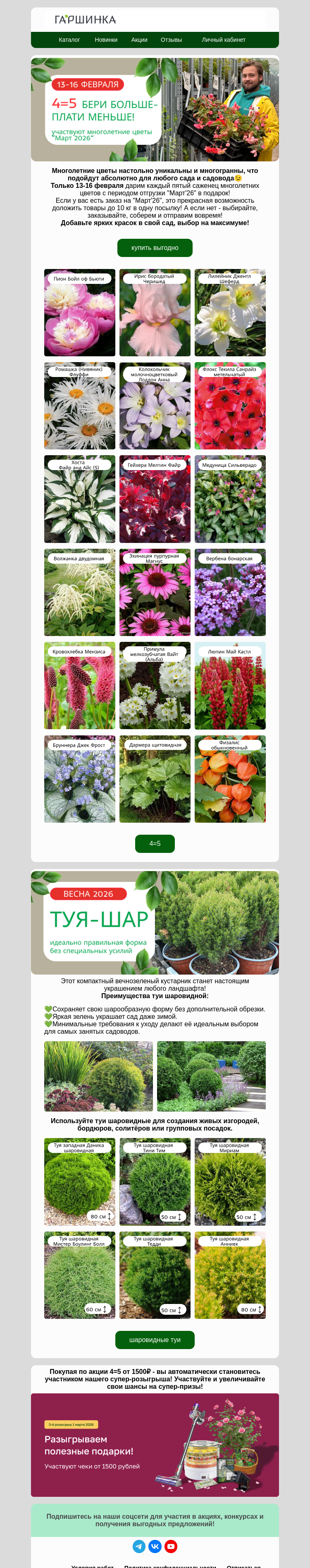Письмо компании «Гаршинка.ру» на тему «🔥Супер выгодно!🤩4=5 на многолетние цветы!»