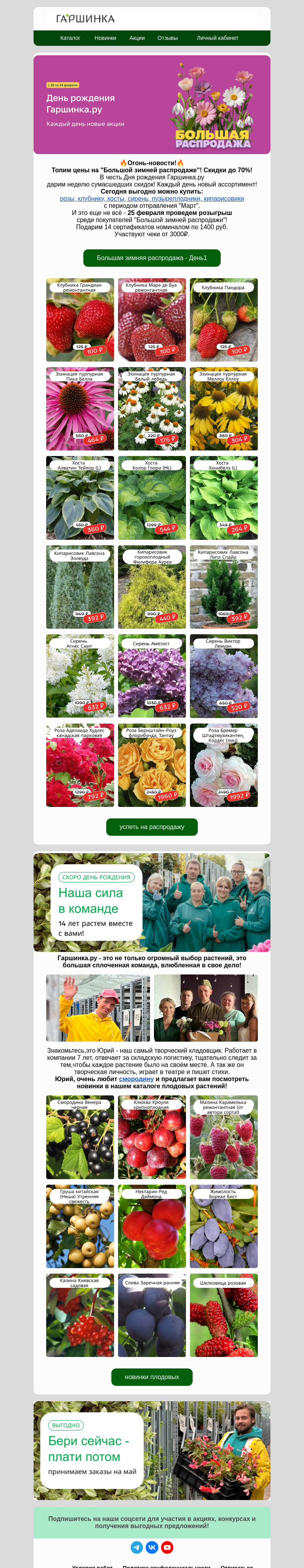 Письмо компании «Гаршинка.ру» на тему «Стартуем🔥Большая зимняя распродажа🔥»