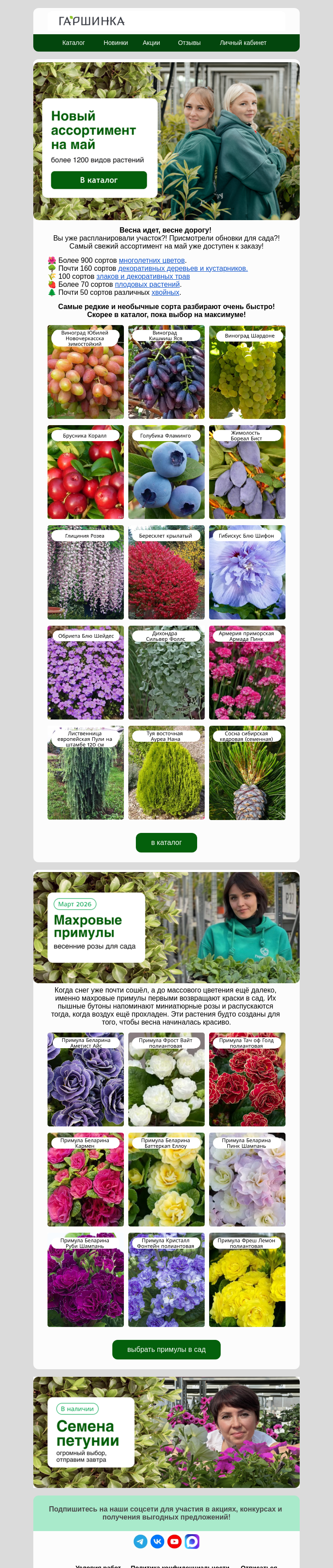 Письмо компании «Гаршинка.ру» на тему «Это мощно!📢Более 1200 новых растений на май!»