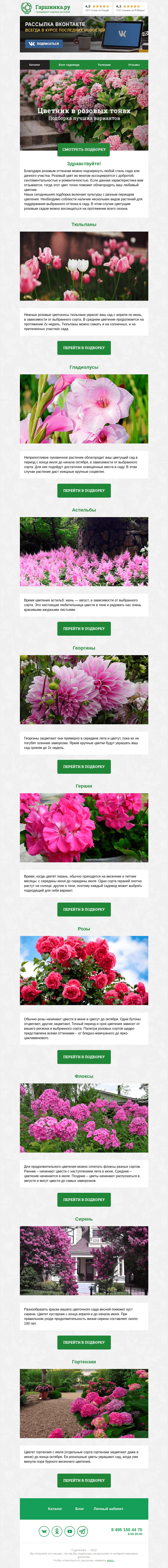Письмо компании «Гаршинка.ру» на тему «🌷🌸🌺 Цветник в розовых тонах»