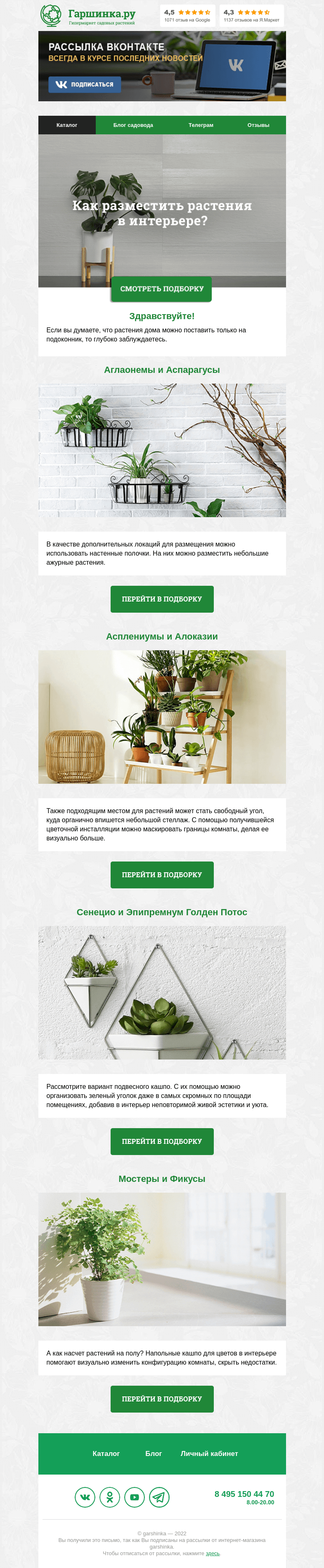 Письмо компании «Гаршинка.ру» на тему «🌸🥀🌱 Как разместить растения в интерьере?»