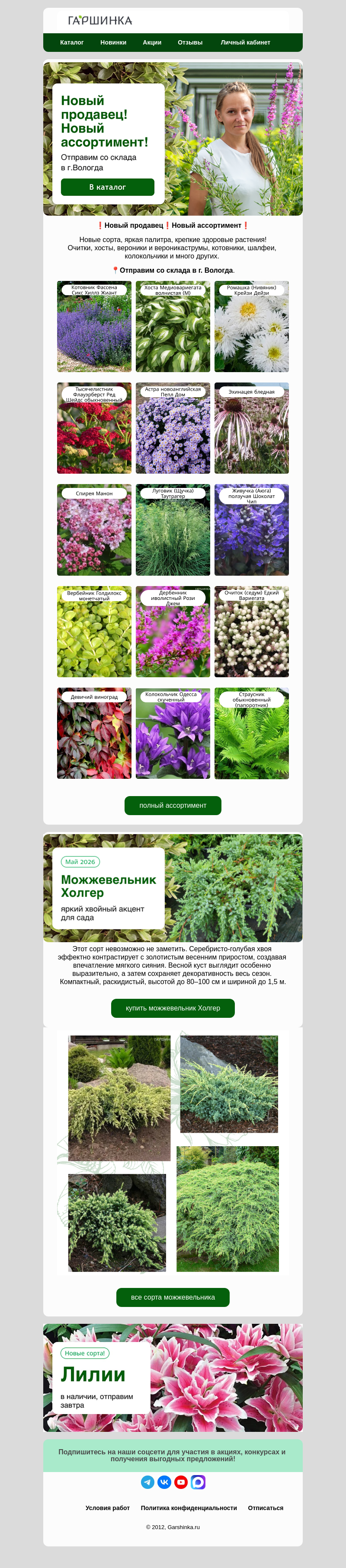 Письмо компании «Гаршинка.ру» на тему «📢Новый продавец❗️Новый ассортимент❗️»