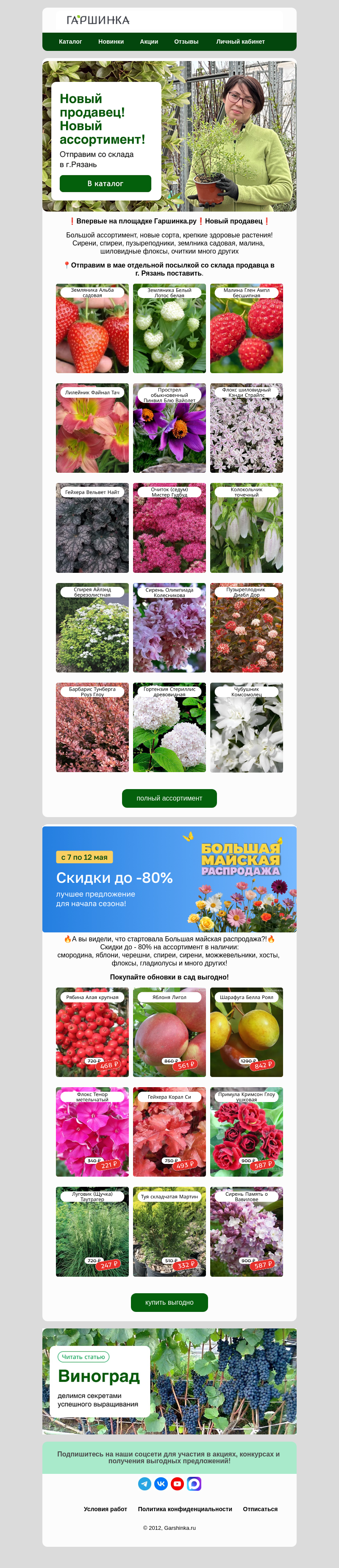Письмо компании «Гаршинка.ру» на тему «📢Новый продавец❗️Новый ассортимент❗️»