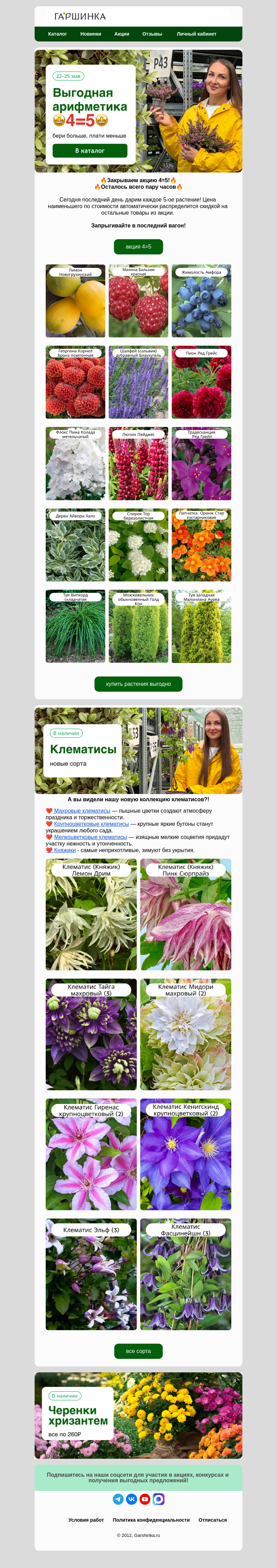 Письмо компании «Гаршинка.ру» на тему «🔥4=5🔥Закрываем через пару часов!🔥»