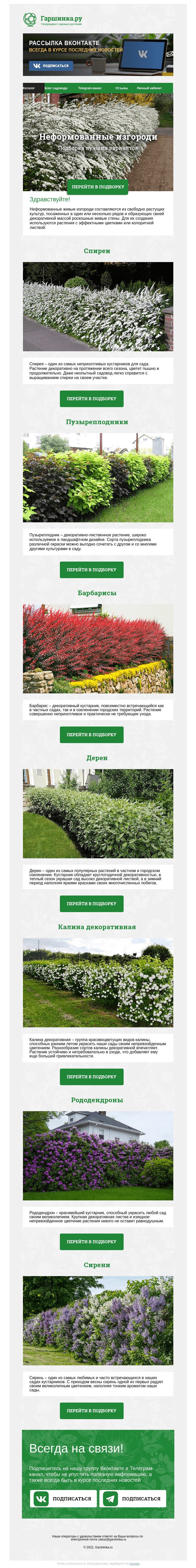 Письмо компании «Гаршинка.ру» на тему «🌳🌺🌿 Неформованная живая изгородь»