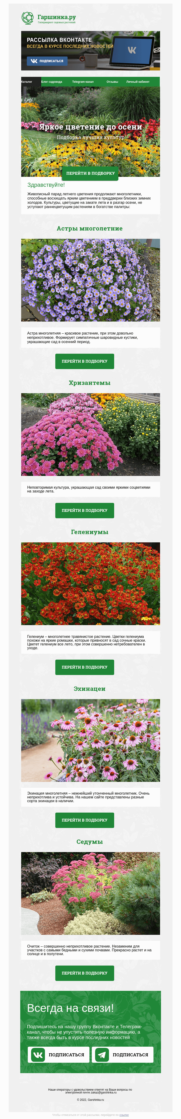 Письмо компании «Гаршинка.ру» на тему «🌿🌻🌼 Яркое цветение до поздней осени»