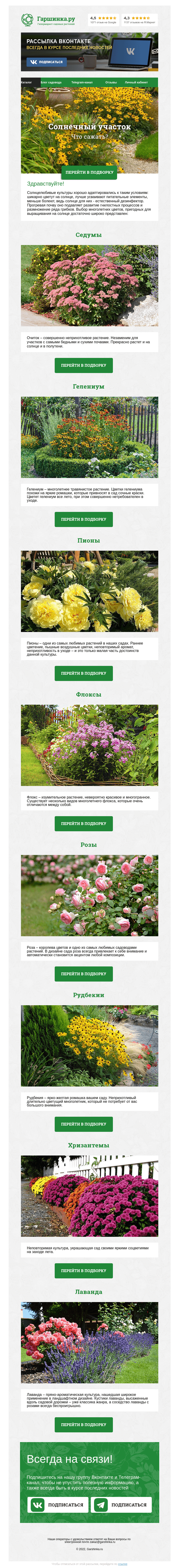 Письмо компании «Гаршинка.ру» на тему «☀🌸🌿 Что посадить на солнечном участке?»