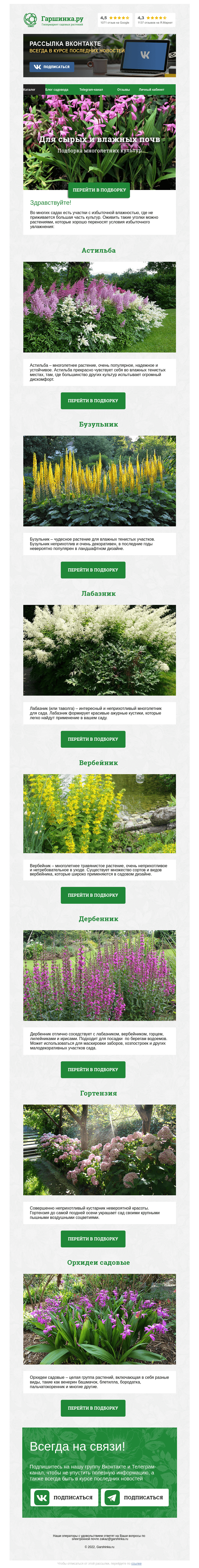 Письмо компании «Гаршинка.ру» на тему «🌺💧🌱 Растения для сырых и влажных почв»