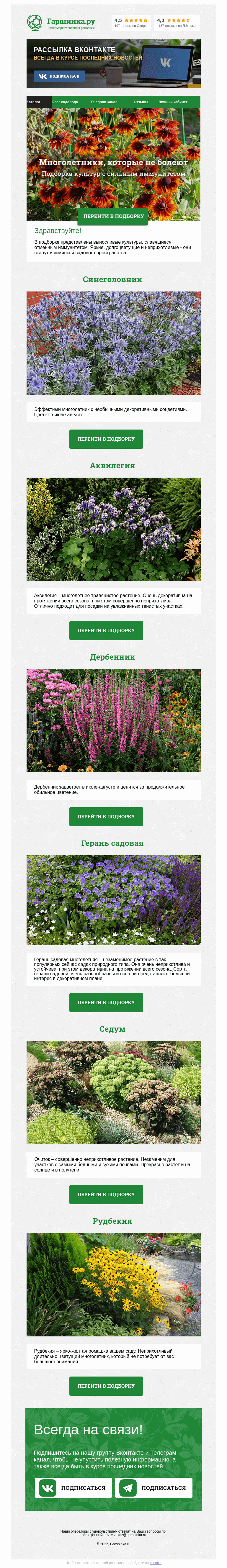 Письмо компании «Гаршинка.ру» на тему «🌱 Многолетники, которые не болеют»