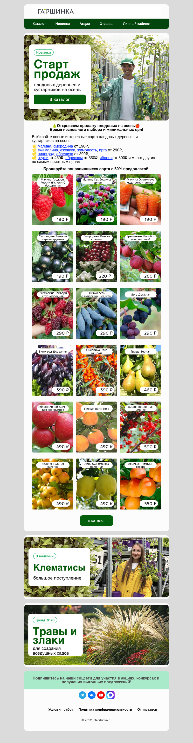 Письмо компании «Гаршинка.ру» на тему «🍎Открываем продажу плодовых на осень🍐»