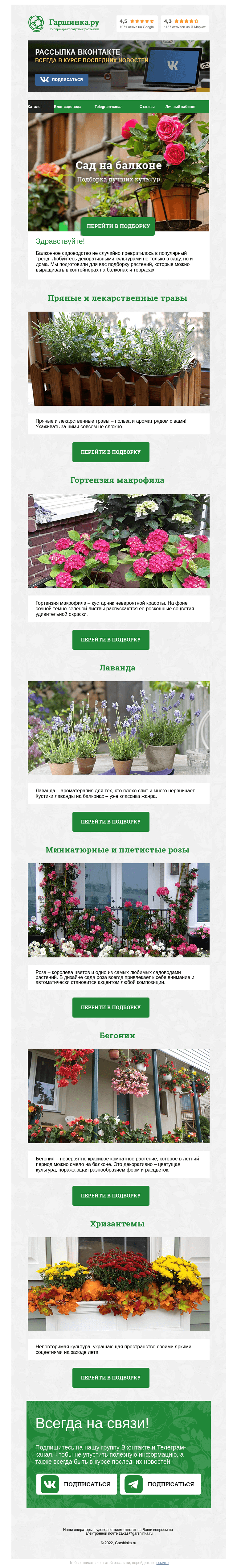 Письмо компании «Гаршинка.ру» на тему «🌸🌱🌼 Сад на балконе»