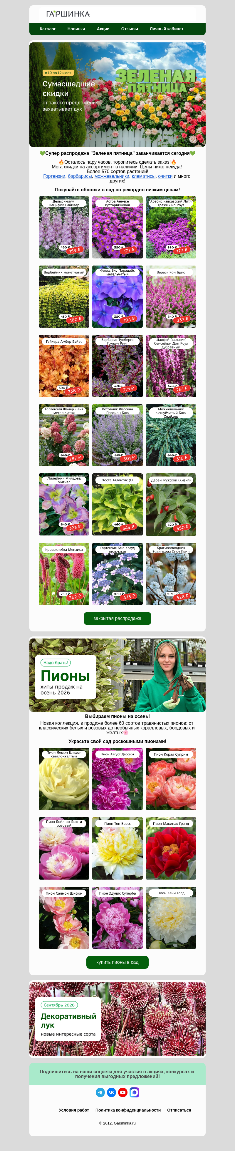 Письмо компании «Гаршинка.ру» на тему «🔥Скидки сгорят сегодня! Закрываем распродажу🕐»