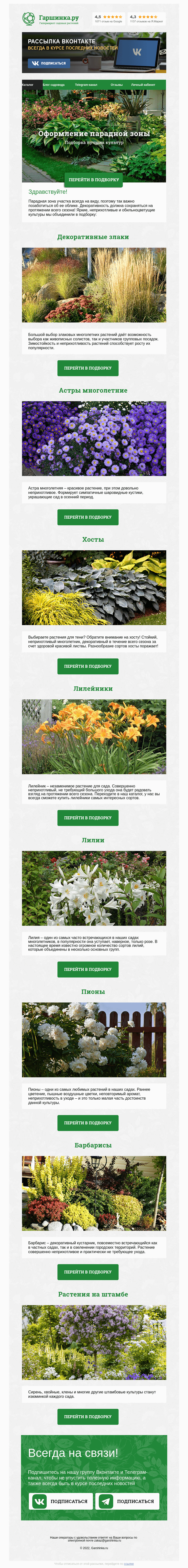 Письмо компании «Гаршинка.ру» на тему «🌸🌿🌼 Растения для оформления парадной зоны»