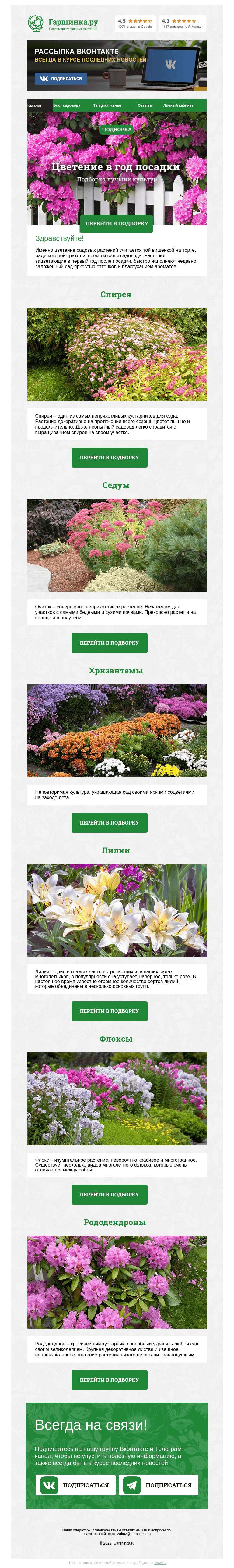 Письмо компании «Гаршинка.ру» на тему «🌿🌸🌻 Растения, зацветающие в год посадки»