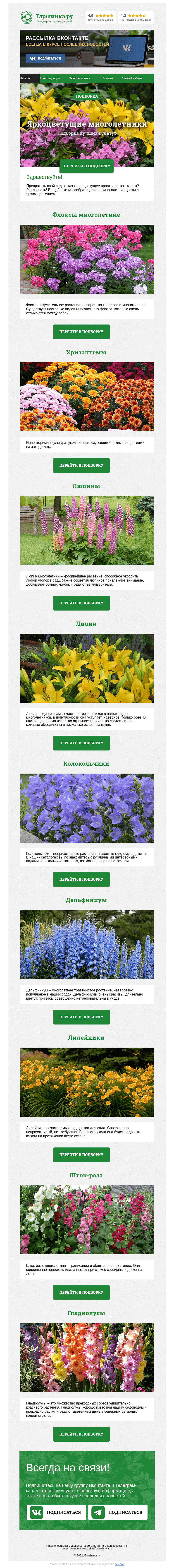 Письмо компании «Гаршинка.ру» на тему «🌸🌼🌺 Яркоцветущие многолетники»