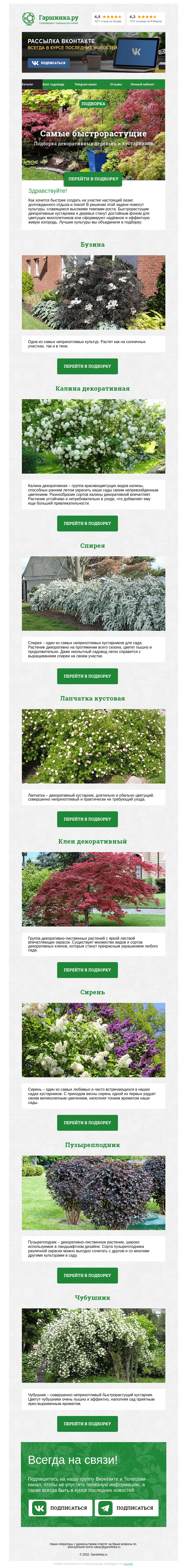 Письмо компании «Гаршинка.ру» на тему «🌳 Быстрорастущие деревья и кустарники»