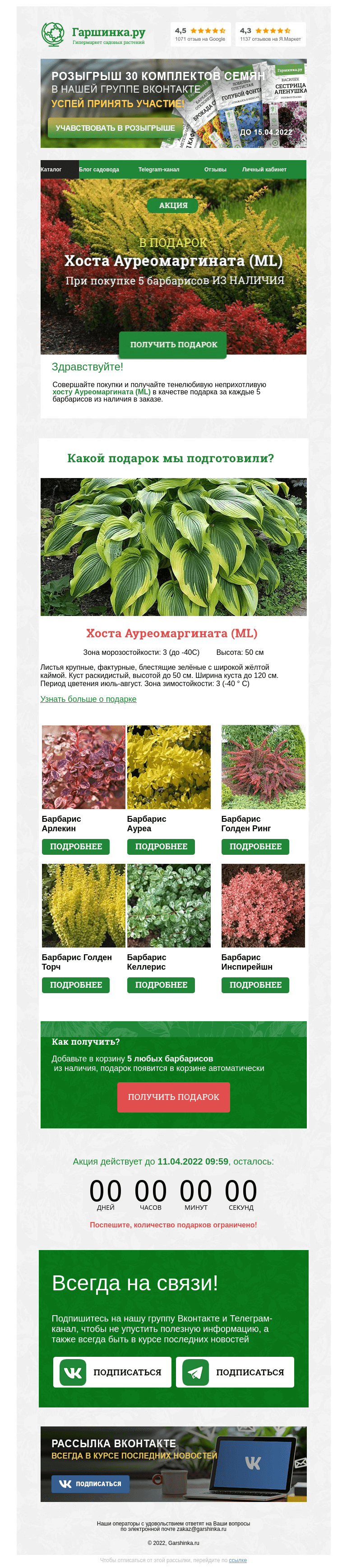 Письмо компании «Гаршинка.ру» на тему «🙌 Продолжаем дарить подарки»
