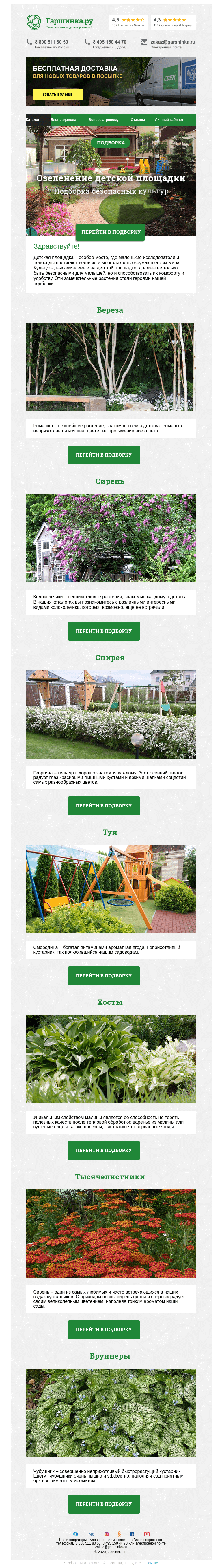 Письмо компании «Гаршинка.ру» на тему «🌿🌸⛳ 🌲 Растения для детских площадок»