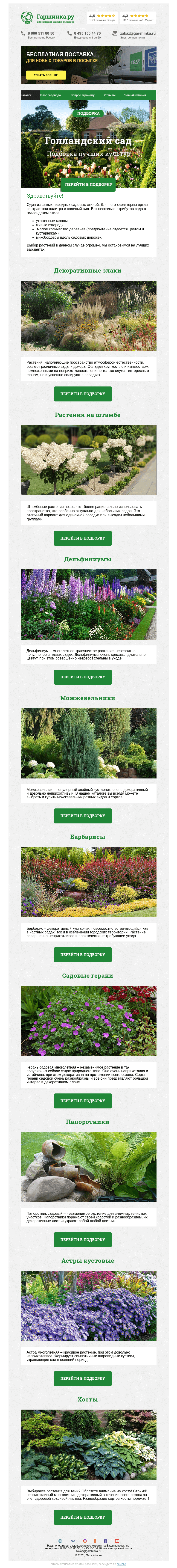 Письмо компании «Гаршинка.ру» на тему «🌳🌻🌸🌲 Голландский сад ⚡  Новый промокод внутри»