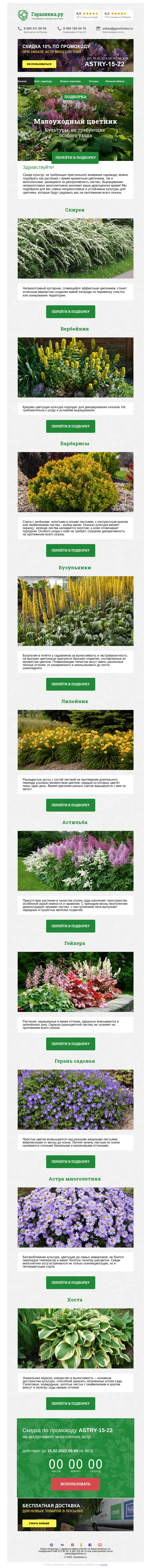 Письмо компании «Гаршинка.ру» на тему «🌿🌸🌻 Малоуходный цветник ⚡  Новый промокод внутри»