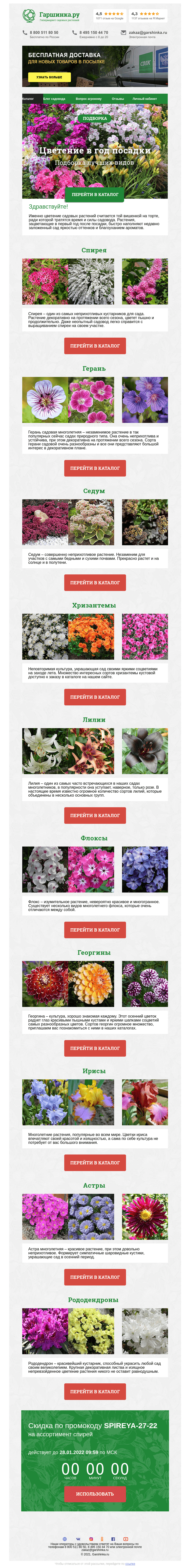 Письмо компании «Гаршинка.ру» на тему «🌸 Цветение в год посадки - подборка лучших видов»