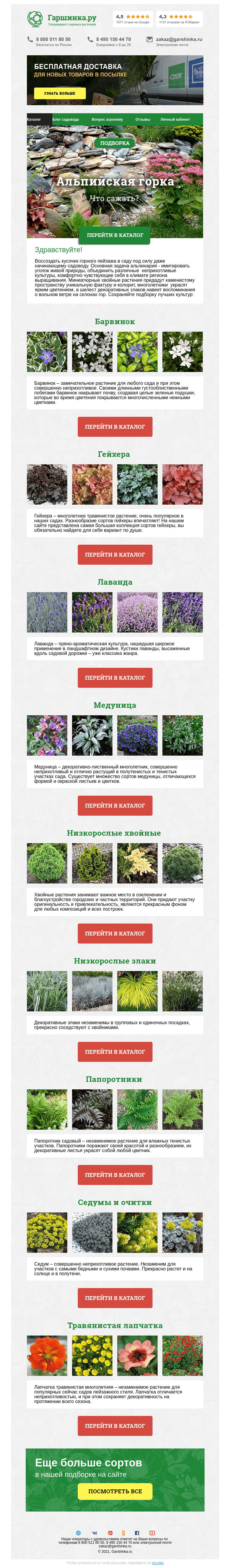 Письмо компании «Гаршинка.ру» на тему «🌱 Что посадить на альпийской горке?»