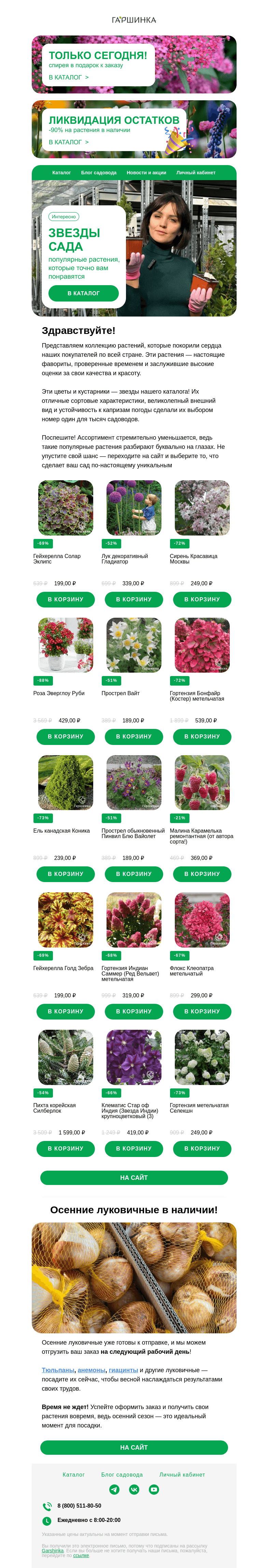 Письмо компании «Гаршинка.ру» на тему «🌺 Подобрали специально для вас лучшие растения из каталога!»