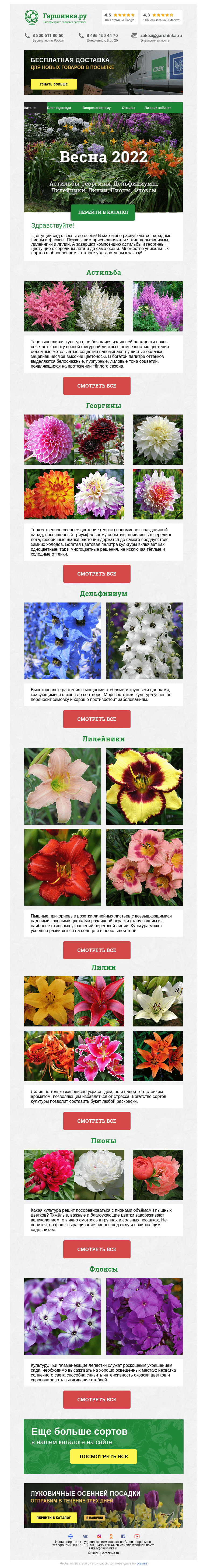 Письмо компании «Гаршинка.ру» на тему «🌸 Весна 2022: астильбы, георгины, дельфиниумы, лилейники, лили, пионы, флоксы»
