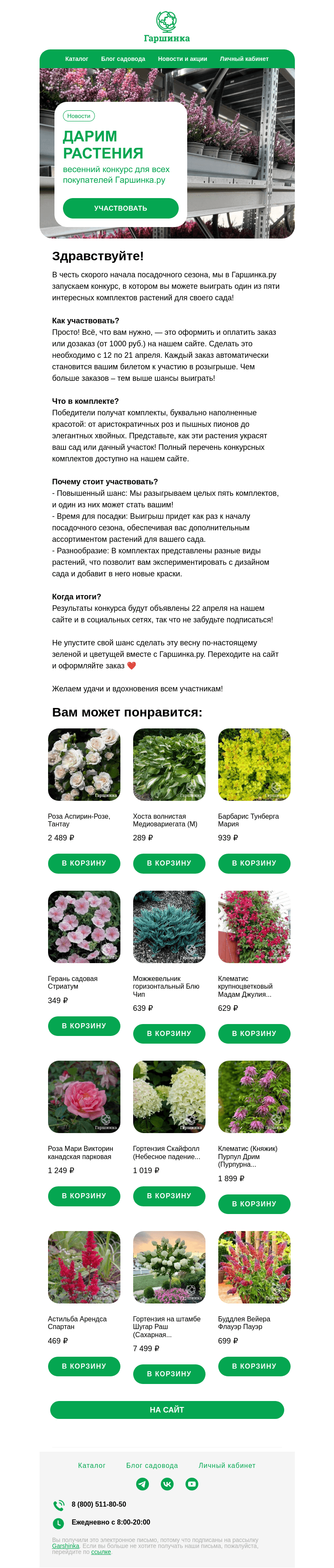 Письмо компании «Гаршинка.ру» на тему «🌱 Раздаем растения на Гаршинка.ру! 🌺»