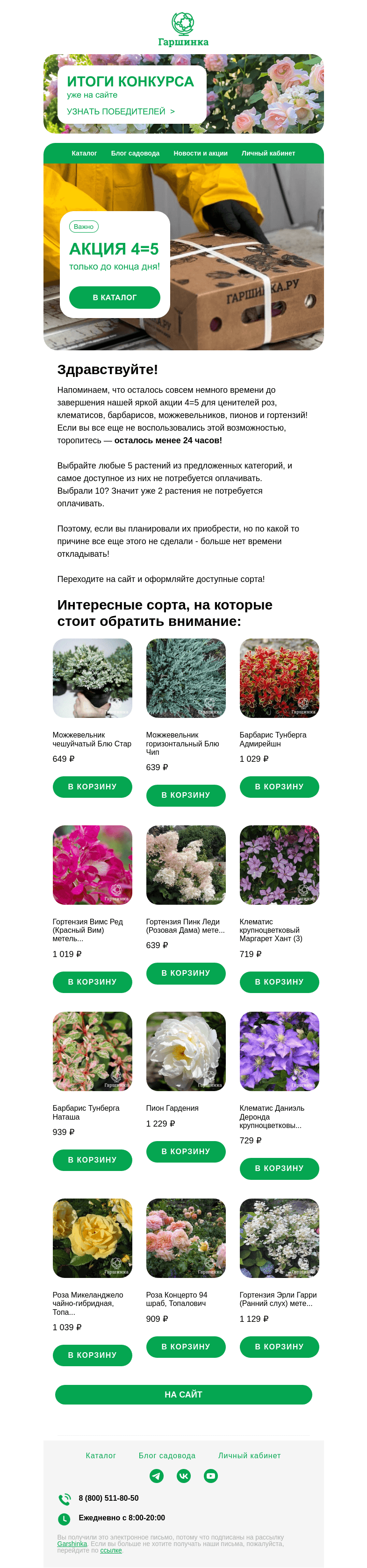 Письмо компании «Гаршинка.ру» на тему «😭 Осталось меньше 24 часов до окончания акции 4=5 | Итоги конкурса»
