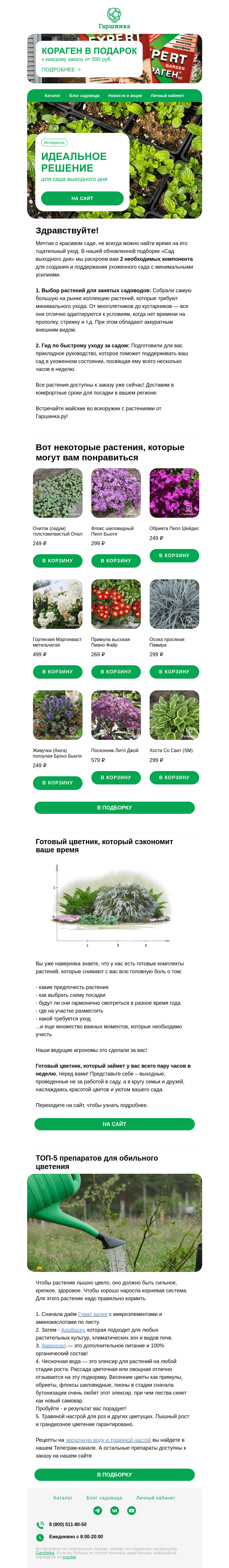 Письмо компании «Гаршинка.ру» на тему «🥰 Идеальное решение для сада выходного дня | ТОП-5 препаратов для обильного цветения»