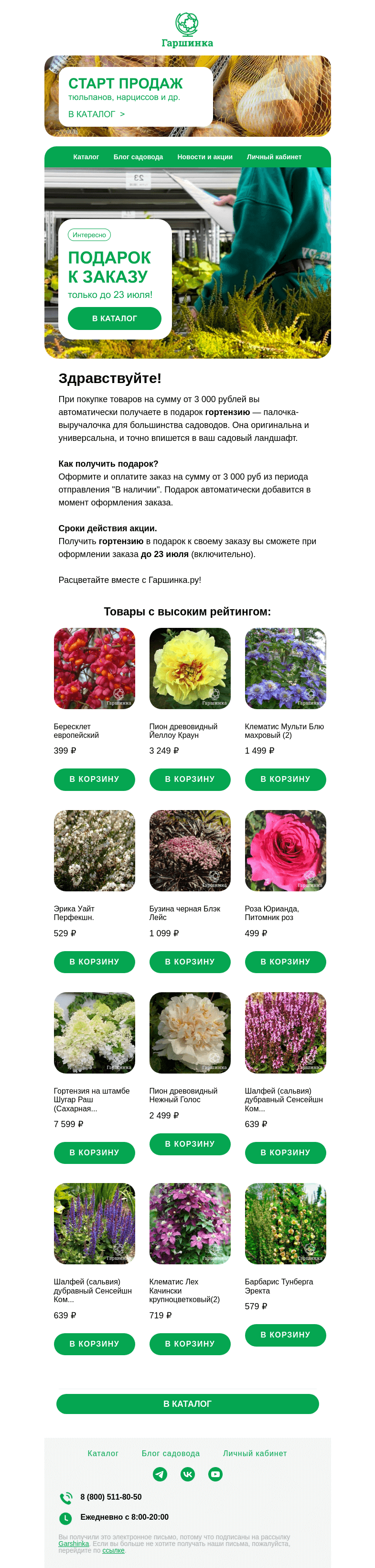 Письмо компании «Гаршинка.ру» на тему «🎁🌱 Подарок к заказу, только до 23 июля!»