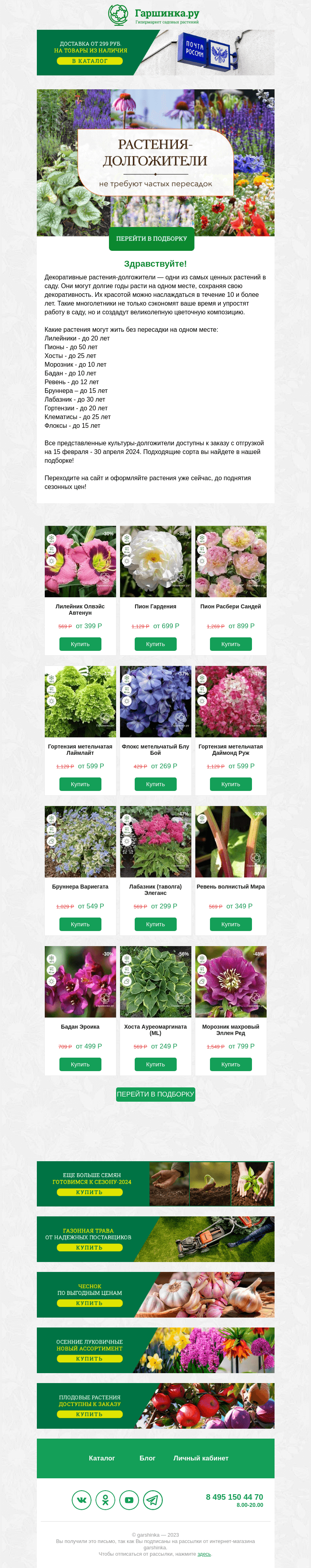 Письмо компании «Гаршинка.ру» на тему «🌷🌺🌼 Садовые растения долгожители»
