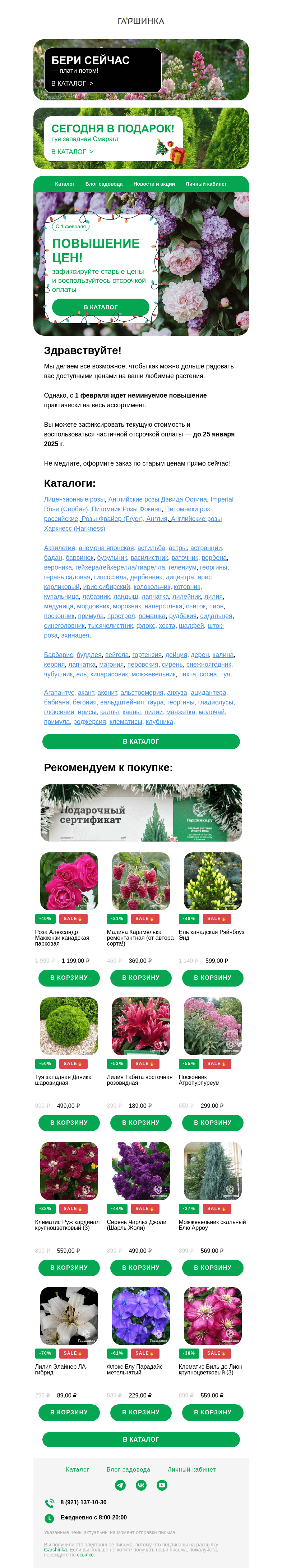 Письмо компании «Гаршинка.ру» на тему «⚠️ Последний шанс: сезонное повышение цен на весь ассортимент 1 февраля!»