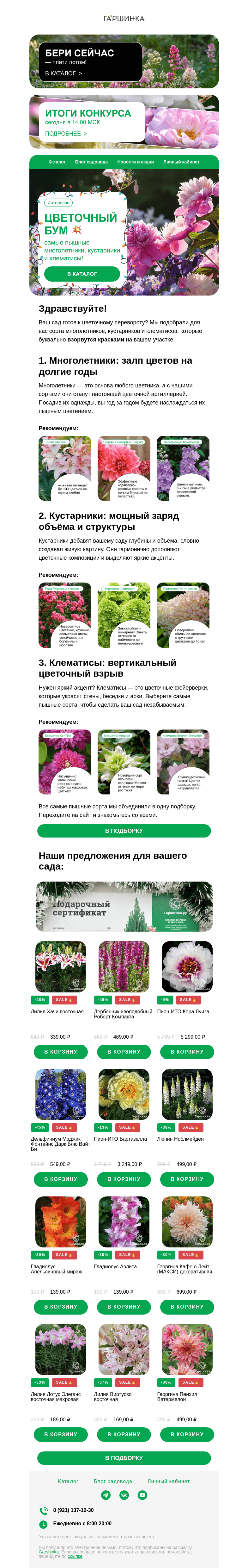 Письмо компании «Гаршинка.ру» на тему «Цветочный БУМ 💥: самые пышные сорта для вашего сада»