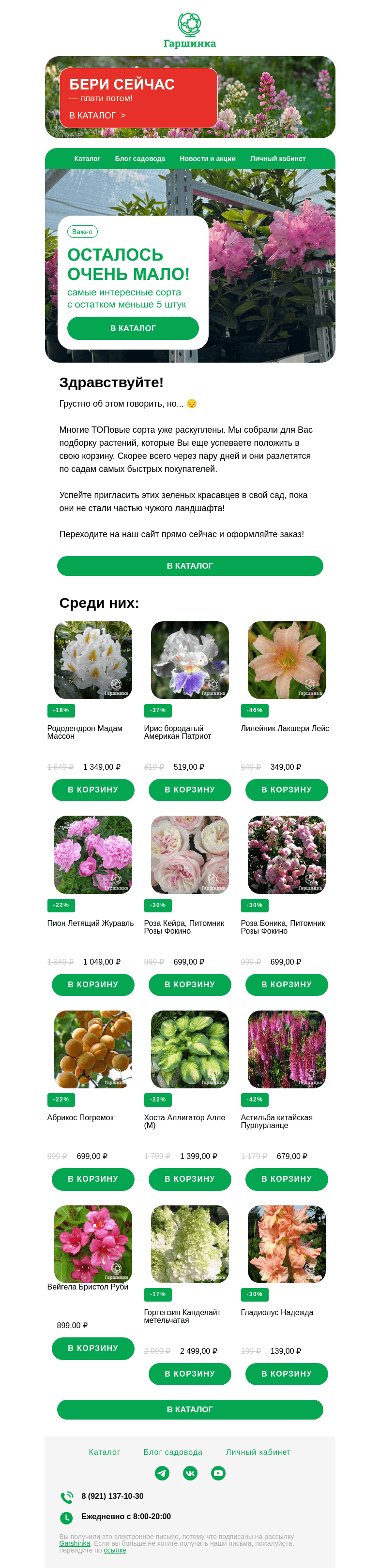 Письмо компании «Гаршинка.ру» на тему «😱 Вот-вот раскупят! Осталось меньше 5 штук!»