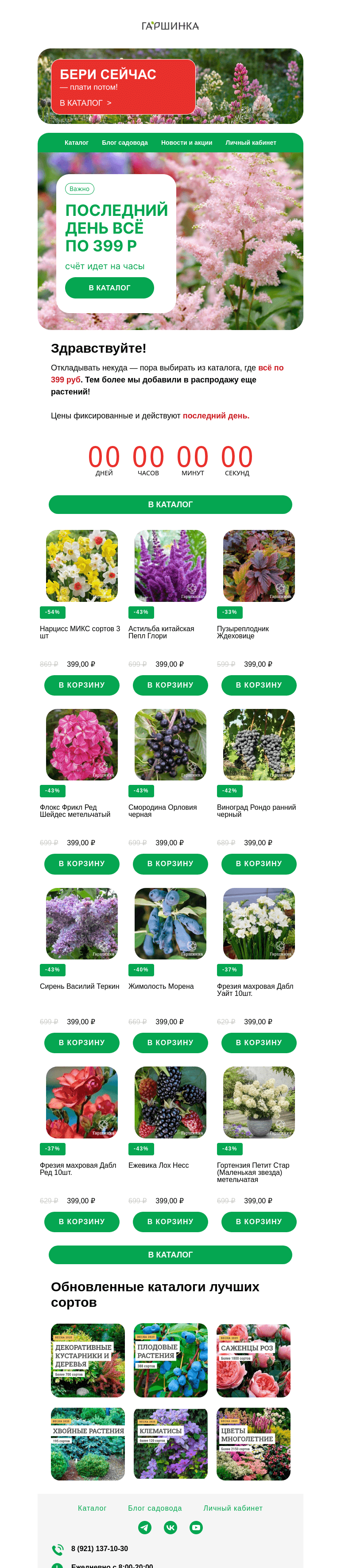 Письмо компании «Гаршинка.ру» на тему «🌸 ФИКСцена - 399 рублей 👉 Последний день! ⏰»